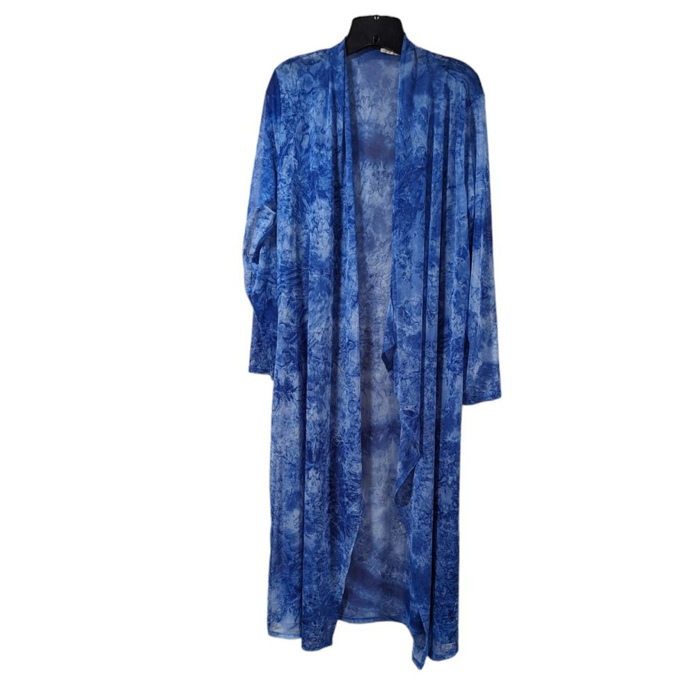 Objex Women's Blue Sheer Open Cardigan Kimono Long Duster Sz 3X